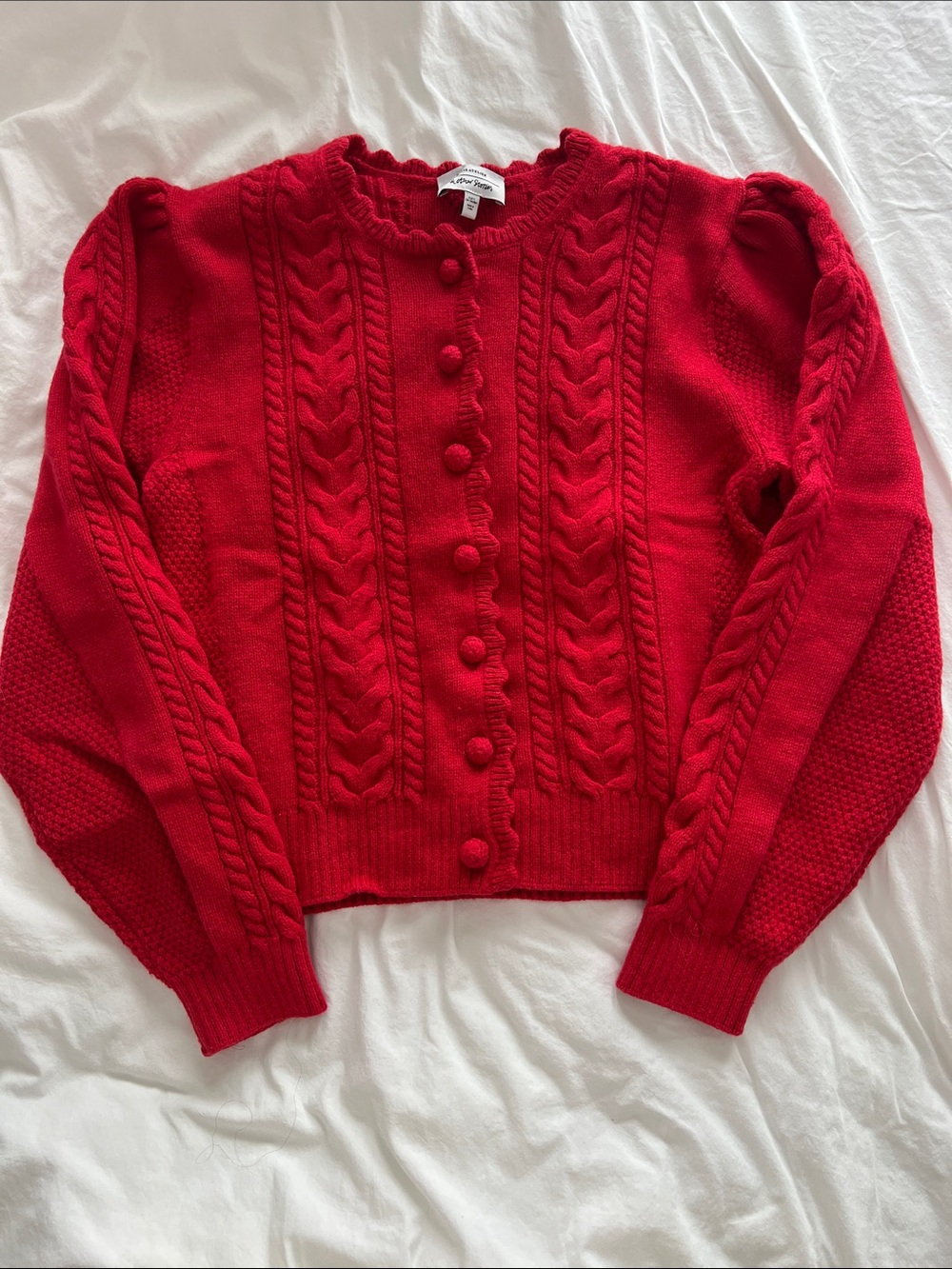 & Other Stories Red Cable Knit Cardigan